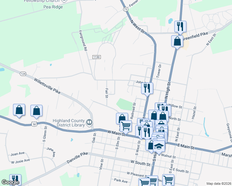map of restaurants, bars, coffee shops, grocery stores, and more near 146 Holmes Street in Hillsboro