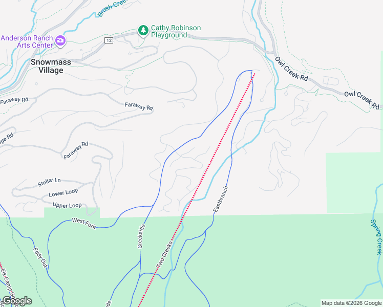 map of restaurants, bars, coffee shops, grocery stores, and more near 870 Two Creeks Drive in Snowmass Village