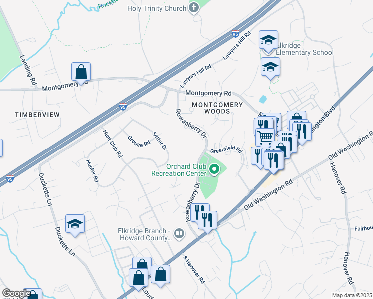 map of restaurants, bars, coffee shops, grocery stores, and more near 6368 Bayberry Court in Elkridge