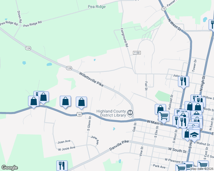 map of restaurants, bars, coffee shops, grocery stores, and more near 82 Willettsville Pike in Hillsboro