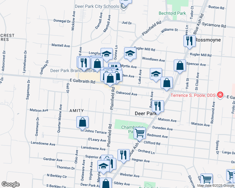 map of restaurants, bars, coffee shops, grocery stores, and more near 8006 Plainfield Road in Cincinnati