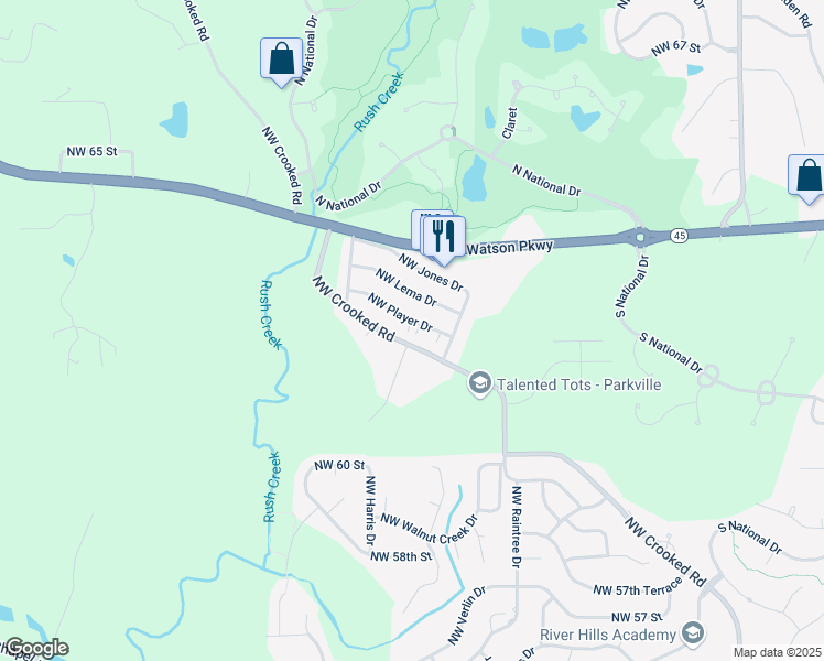 map of restaurants, bars, coffee shops, grocery stores, and more near 10908 Northwest Crooked Road in Kansas City