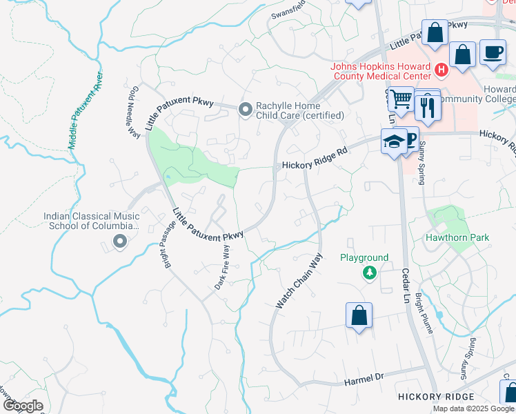 map of restaurants, bars, coffee shops, grocery stores, and more near 11540 Little Patuxent Parkway in Columbia
