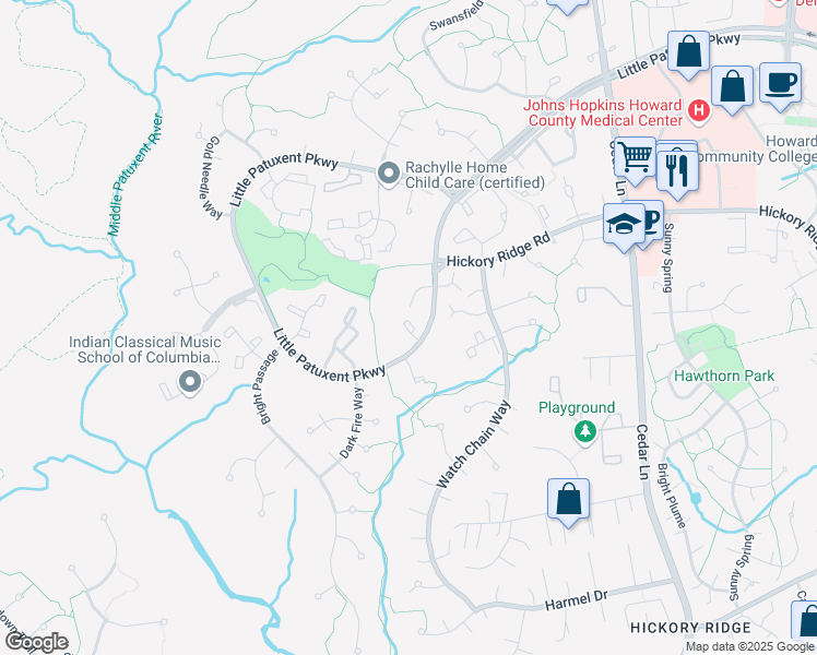 map of restaurants, bars, coffee shops, grocery stores, and more near 11530 Little Patuxent Parkway in Columbia