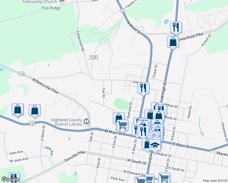 map of restaurants, bars, coffee shops, grocery stores, and more near 146 Holmes Street in Hillsboro