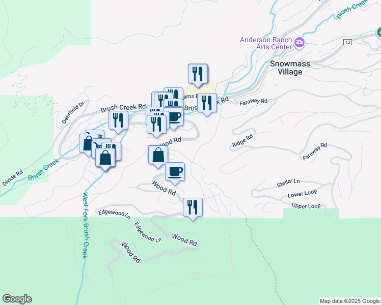 map of restaurants, bars, coffee shops, grocery stores, and more near Vista Trail in Aspen