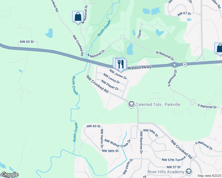 map of restaurants, bars, coffee shops, grocery stores, and more near 11015 Northwest Crooked Road in Kansas City