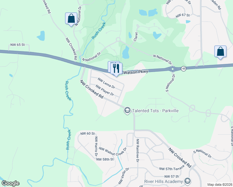 map of restaurants, bars, coffee shops, grocery stores, and more near 10908 Northwest Crooked Road in Kansas City