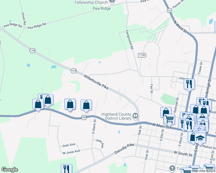 map of restaurants, bars, coffee shops, grocery stores, and more near 82 Willettsville Pike in Hillsboro