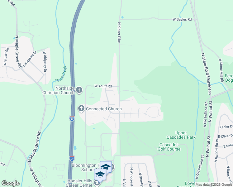 map of restaurants, bars, coffee shops, grocery stores, and more near 4104 North Rosewood Drive in Bloomington