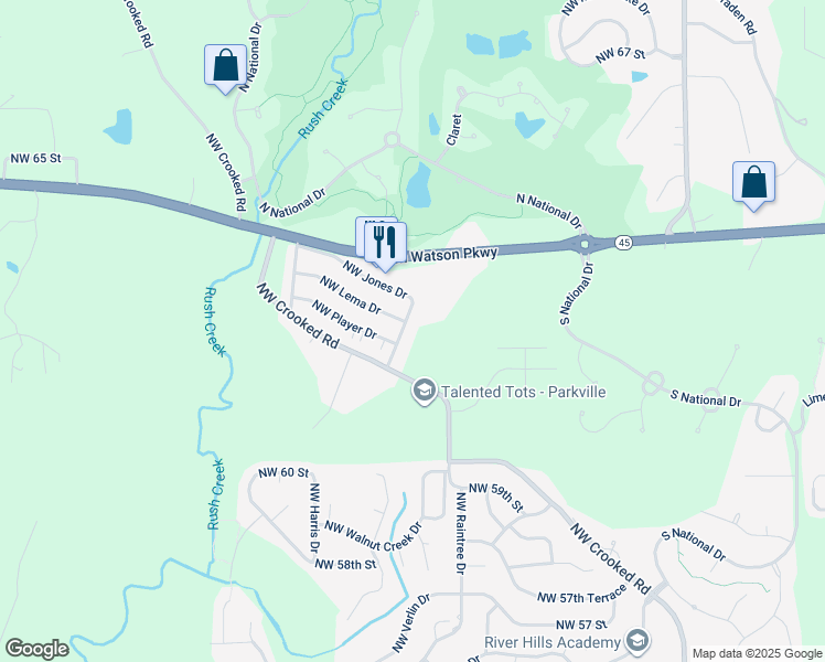 map of restaurants, bars, coffee shops, grocery stores, and more near 6107 Northwest Casper Drive in Kansas City