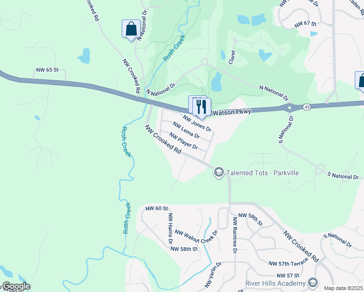 map of restaurants, bars, coffee shops, grocery stores, and more near 11015 Northwest Crooked Road in Kansas City