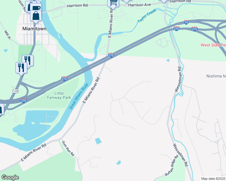 map of restaurants, bars, coffee shops, grocery stores, and more near 7366 Bear Ridge in Cleves