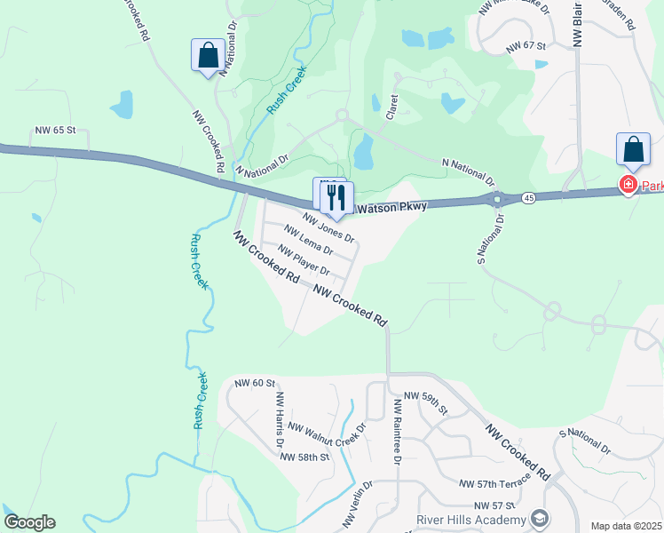 map of restaurants, bars, coffee shops, grocery stores, and more near 10908 Northwest Crooked Road in Kansas City
