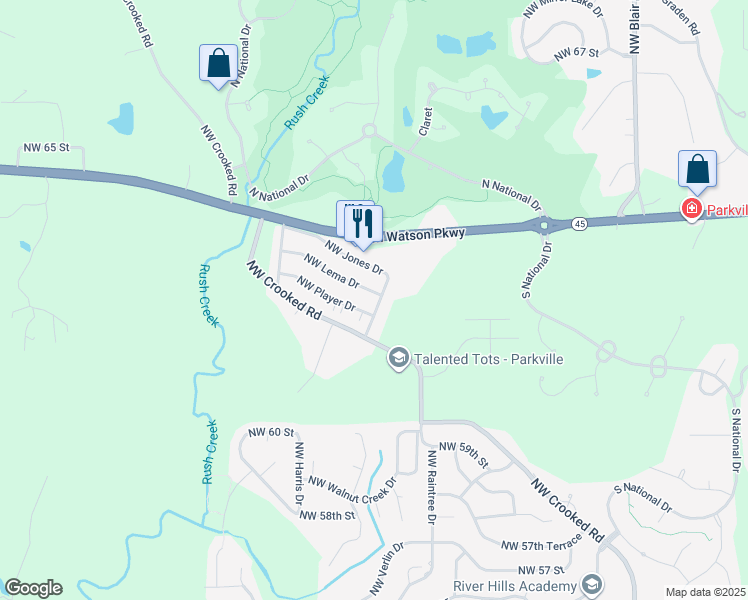 map of restaurants, bars, coffee shops, grocery stores, and more near 6107 Northwest Casper Drive in Kansas City