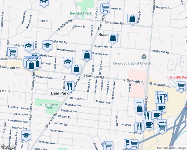 map of restaurants, bars, coffee shops, grocery stores, and more near 4404 East Galbraith Road in Cincinnati