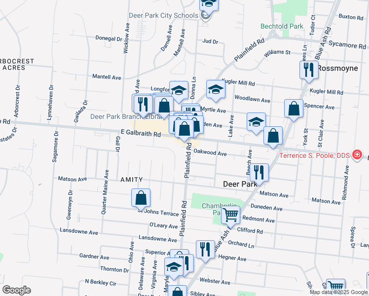 map of restaurants, bars, coffee shops, grocery stores, and more near 8006 Plainfield Road in Cincinnati