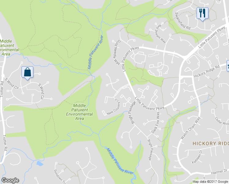 map of restaurants, bars, coffee shops, grocery stores, and more near 11801 Winterlong Way in Columbia