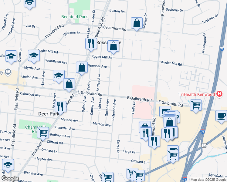 map of restaurants, bars, coffee shops, grocery stores, and more near 4555 Taylor Avenue in Cincinnati