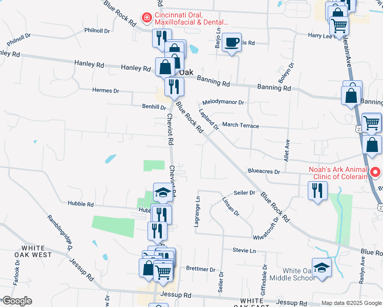 map of restaurants, bars, coffee shops, grocery stores, and more near 6559 Duet Lane in Cincinnati
