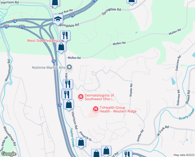 map of restaurants, bars, coffee shops, grocery stores, and more near 7000 Boulder Path Drive in Cincinnati