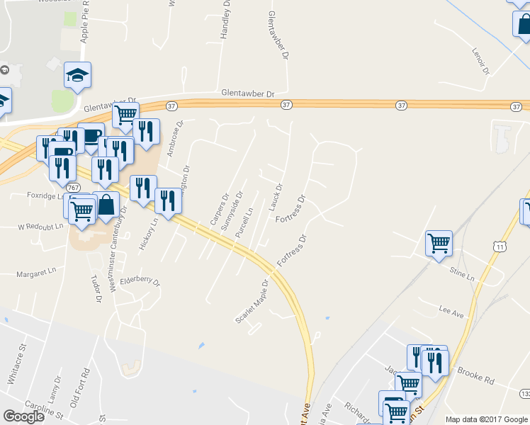 map of restaurants, bars, coffee shops, grocery stores, and more near 165 Lauck Drive in Winchester
