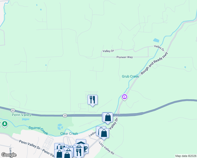 map of restaurants, bars, coffee shops, grocery stores, and more near 10275 Country Downs in Rough and Ready