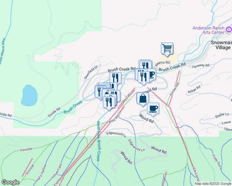 map of restaurants, bars, coffee shops, grocery stores, and more near in Snowmass Village