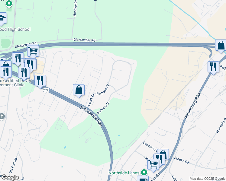 map of restaurants, bars, coffee shops, grocery stores, and more near 106 Sentinel Drive in Winchester