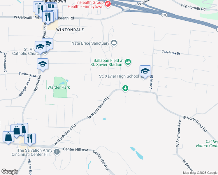 map of restaurants, bars, coffee shops, grocery stores, and more near 850 South Meadow Circle in Cincinnati