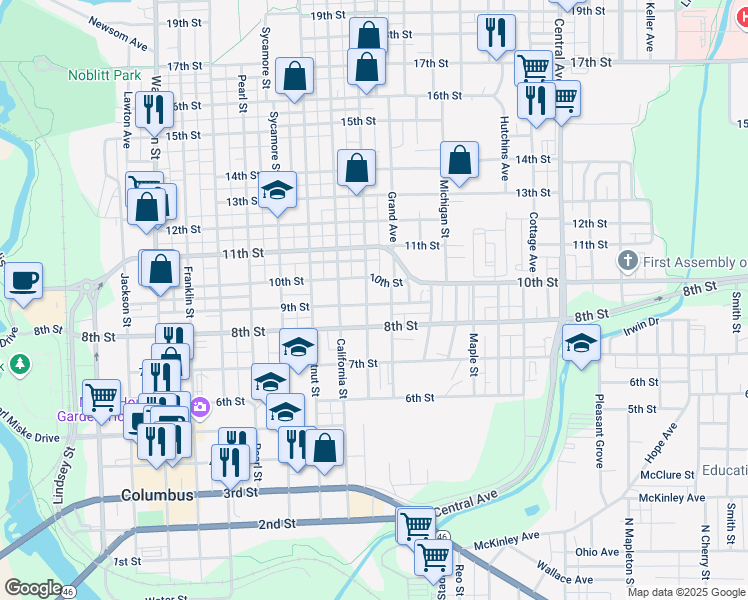 map of restaurants, bars, coffee shops, grocery stores, and more near 928 Union Street in Columbus