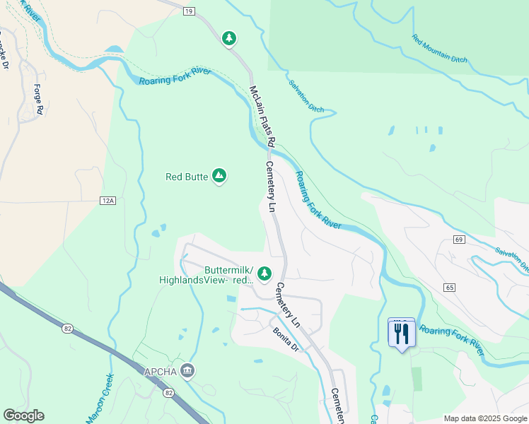map of restaurants, bars, coffee shops, grocery stores, and more near 230 Pitkin Mesa Drive in Aspen