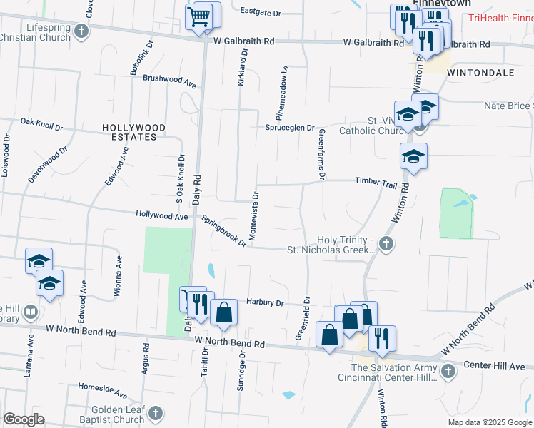 map of restaurants, bars, coffee shops, grocery stores, and more near in Cincinnati