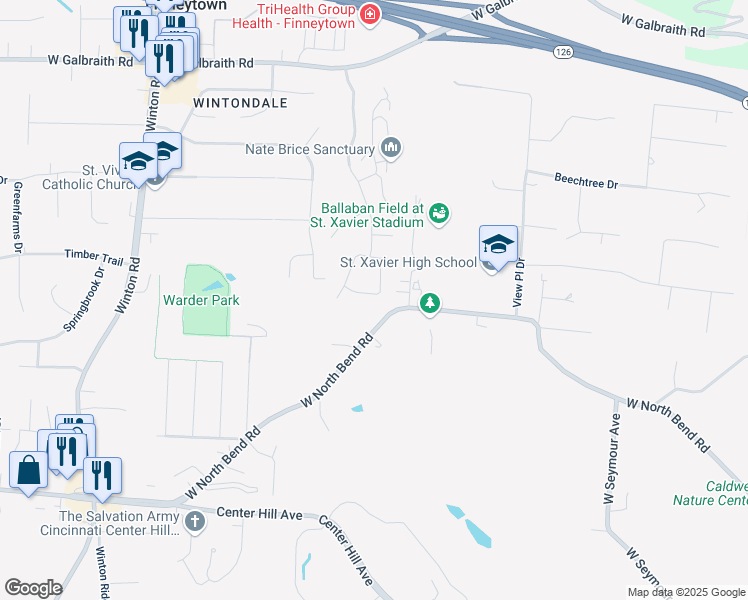 map of restaurants, bars, coffee shops, grocery stores, and more near 850 South Meadow Circle in Cincinnati
