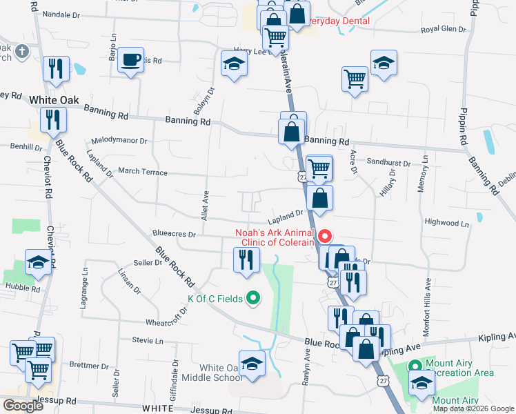 map of restaurants, bars, coffee shops, grocery stores, and more near 3131 Preserve Lane in Cincinnati