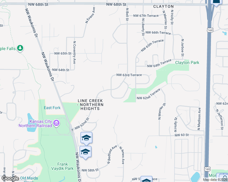 map of restaurants, bars, coffee shops, grocery stores, and more near 6306 North Bedford Avenue in Kansas City