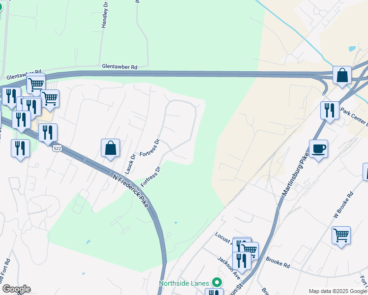 map of restaurants, bars, coffee shops, grocery stores, and more near 415 Fortress Drive in Winchester