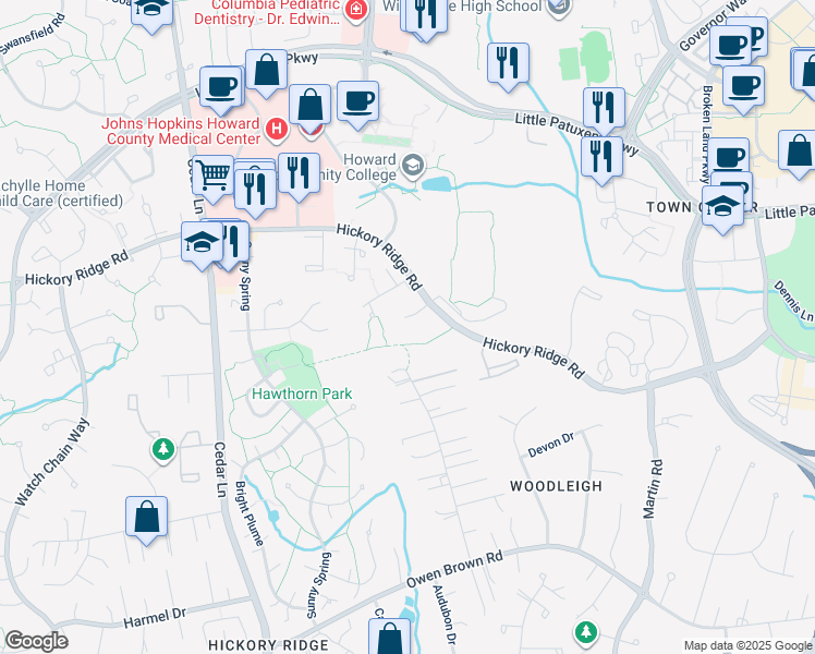 map of restaurants, bars, coffee shops, grocery stores, and more near 10522 Eastwind Way in Columbia