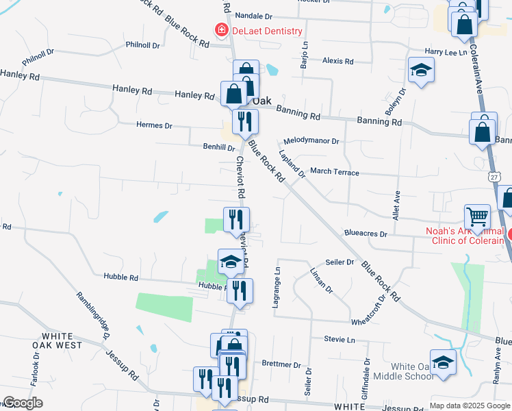 map of restaurants, bars, coffee shops, grocery stores, and more near 6559 Duet Lane in Cincinnati