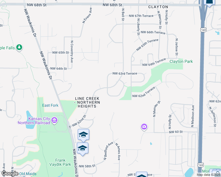 map of restaurants, bars, coffee shops, grocery stores, and more near 6306 North Bedford Avenue in Kansas City