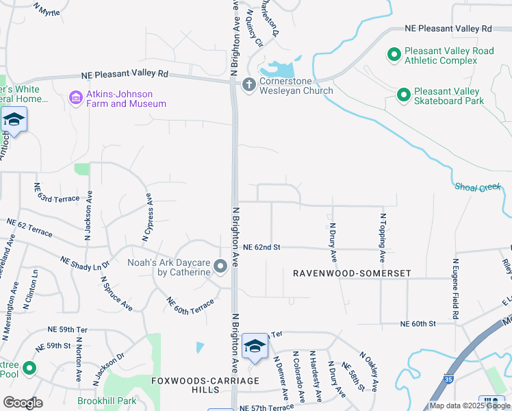 map of restaurants, bars, coffee shops, grocery stores, and more near 6305 North Quincy Avenue in Kansas City
