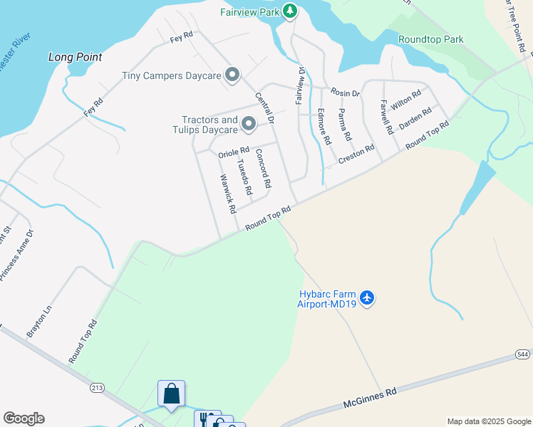 map of restaurants, bars, coffee shops, grocery stores, and more near 521 Round Top Road in Chestertown