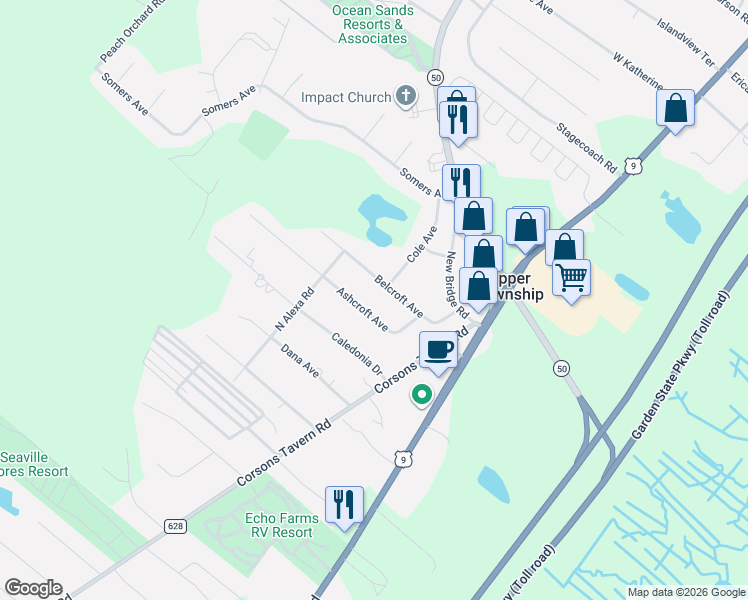 map of restaurants, bars, coffee shops, grocery stores, and more near 8 Ashcroft Avenue in Ocean View
