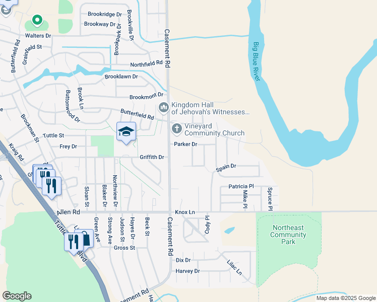 map of restaurants, bars, coffee shops, grocery stores, and more near 112 Parker Drive in Manhattan