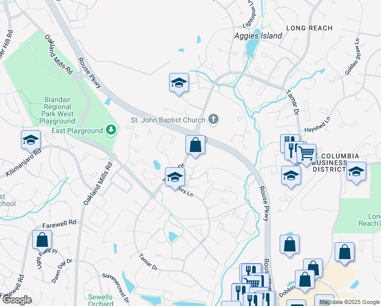 map of restaurants, bars, coffee shops, grocery stores, and more near 5901 Tamar Drive in Columbia