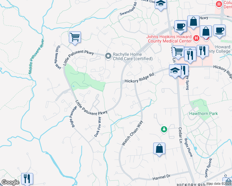 map of restaurants, bars, coffee shops, grocery stores, and more near 11460 Little Patuxent Parkway in Columbia