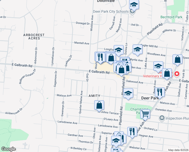 map of restaurants, bars, coffee shops, grocery stores, and more near 3909 East Galbraith Road in Cincinnati
