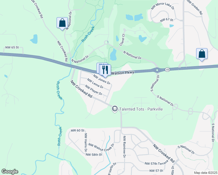 map of restaurants, bars, coffee shops, grocery stores, and more near 6301 Northwest Casper Drive in Parkville