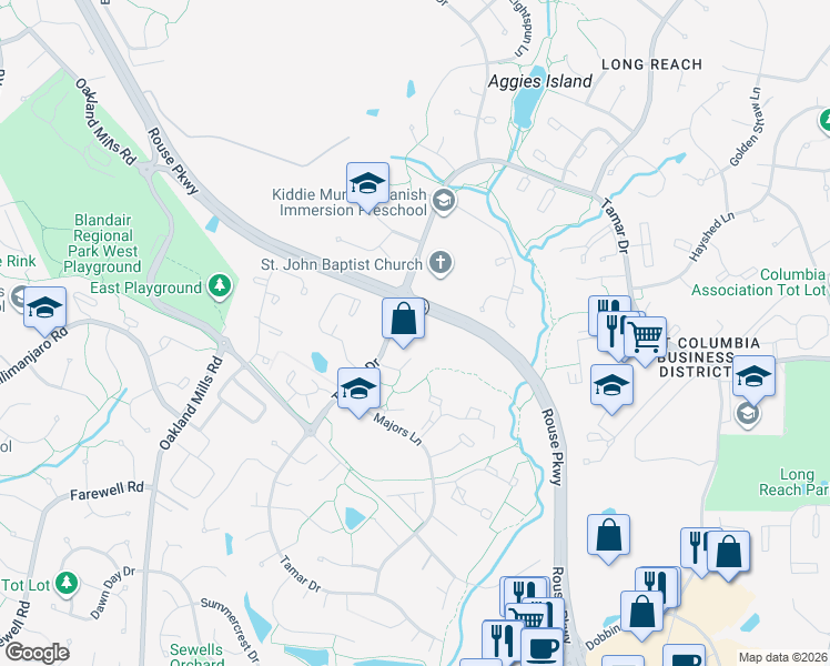 map of restaurants, bars, coffee shops, grocery stores, and more near 5901 Tamar Drive in Columbia