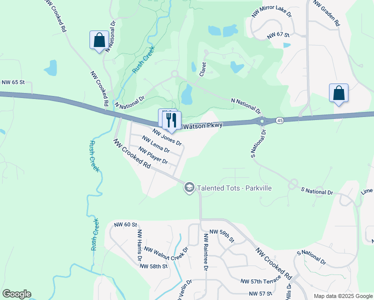map of restaurants, bars, coffee shops, grocery stores, and more near 6209 Northwest Casper Drive in Parkville